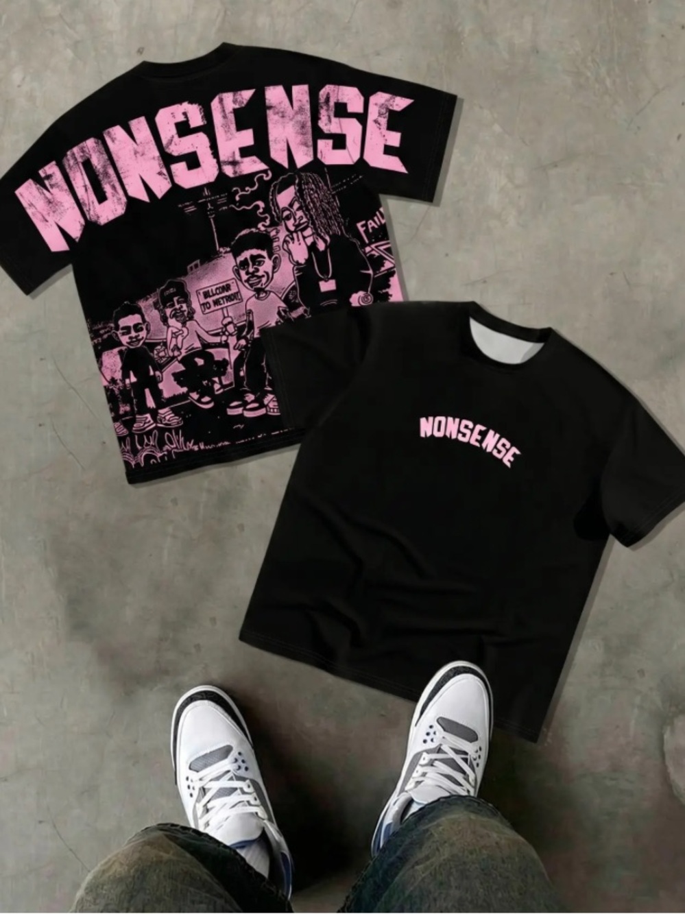 Street Life Character Print Graphic T-Shirt featuring a bold pink cartoon figure